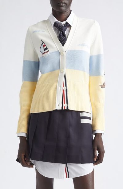Thom Browne Thom Browne Nantucket Sailboat Embroidered Cotton Cardigan