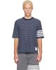 Thom Browne Thom Browne Navy & White Jersey 4-Bar Knit Pocket T-shirt - 1
