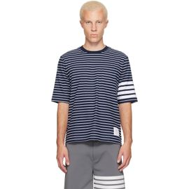 Thom Browne Thom Browne Navy & White Jersey 4-Bar Knit Pocket T-shirt