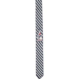 Thom Browne Thom Browne Navy & White Sail Boat Pin Stripe Jacquard Knit Tie