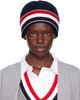 Thom Browne Thom Browne Navy Cable & Rib Merino Wool RWB Stripe Beanie - 1