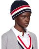 Thom Browne Thom Browne Navy Cable & Rib Merino Wool RWB Stripe Beanie - 2
