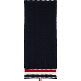 Thom Browne Thom Browne Navy Cable Knit Wool Scarf