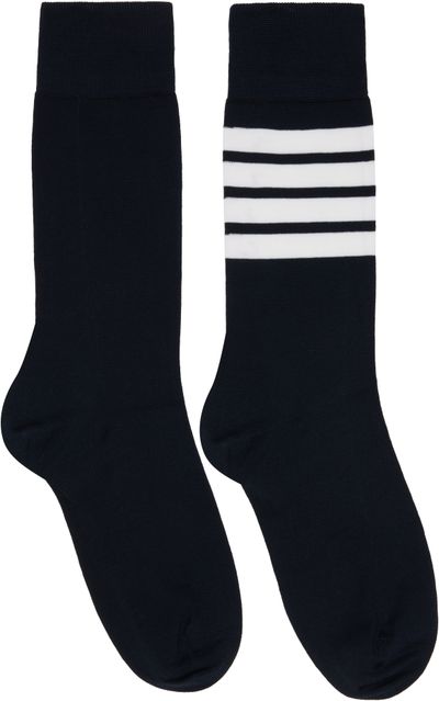 Thom Browne Thom Browne Navy Cotton 4-Bar Mid Calf Socks
