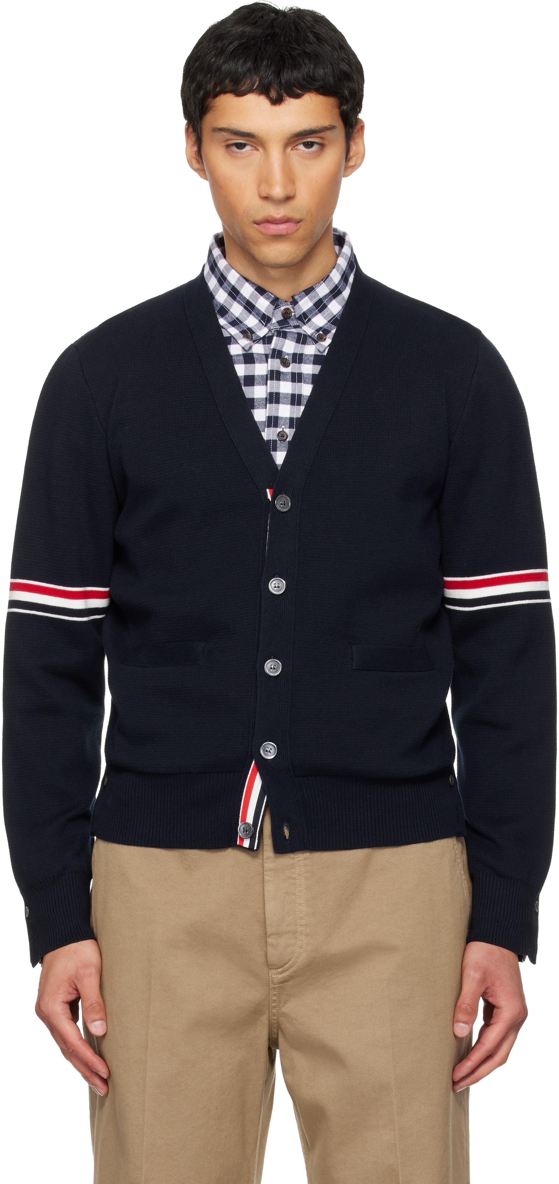 Thom Browne - Navy Cotton Milano Stitch V-Neck Cardigan