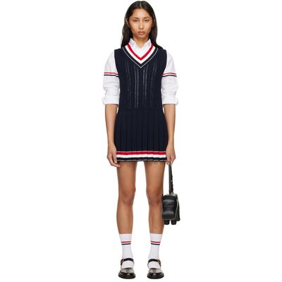 Thom Browne Thom Browne Navy Cricket RWB Stripe Baby Ladder Cable Minidress