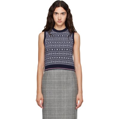 Thom Browne Thom Browne Navy Fairisle Jacquard Wool Sweater