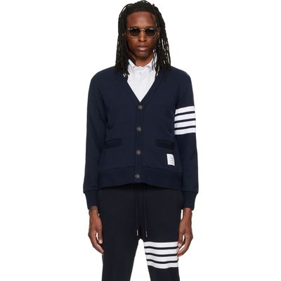 Thom Browne Thom Browne Navy Loopback 4-Bar Boat Embroidery Cardigan