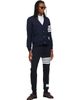 Thom Browne Thom Browne Navy Loopback 4-Bar Boat Embroidery Cardigan - 4