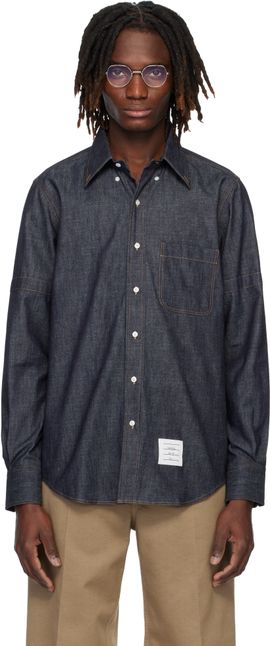 Thom Browne Thom Browne Navy Straight Fit Denim Shirt