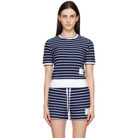 Thom Browne Thom Browne Navy Striped Honeycomb Rib T-shirt