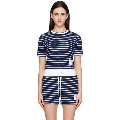Thom Browne Thom Browne Navy Striped Honeycomb Rib T-shirt