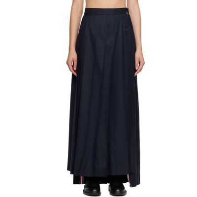 Thom Browne Thom Browne Navy Super 120's Twill Pleated Maxi Skirt