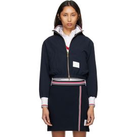 Thom Browne Thom Browne Navy Wool Seersucker Zip Up Track Jacket