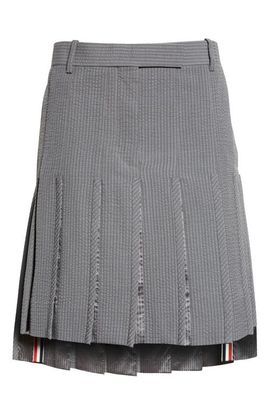 Thom Browne Thom Browne Pleated Low Rise Wool Seersucker Skirt