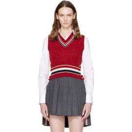 Thom Browne Thom Browne Red Hector Pointelle V-Neck Vest