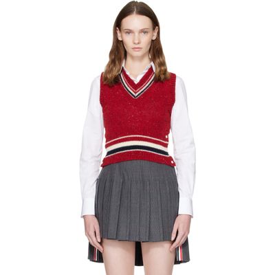 Thom Browne Thom Browne Red Hector Pointelle V-Neck Vest