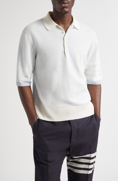 Thom Browne Thom Browne Relaxed Fit 4-Bar Textured Stripe Linen & Cotton Polo Sweater
