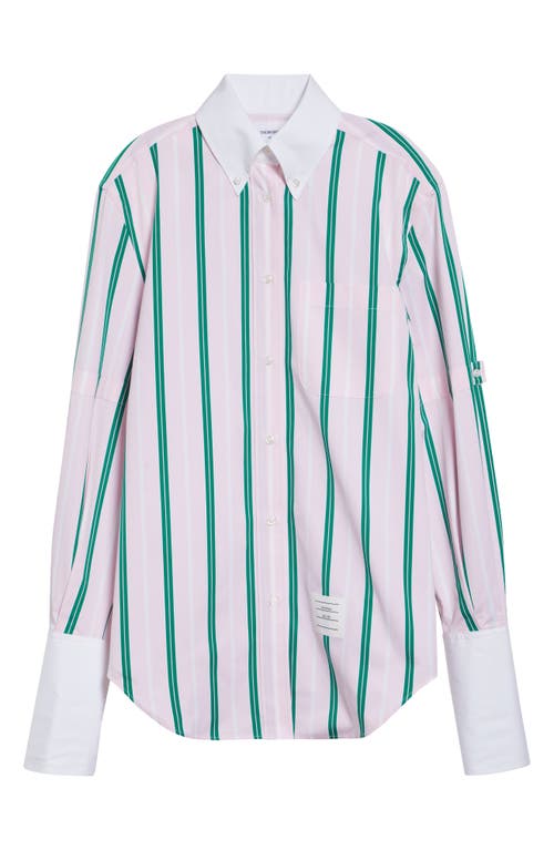 Thom Browne Thom Browne Repp Stripe Oversize Button Armband Cotton Poplin Button-Down Shirt