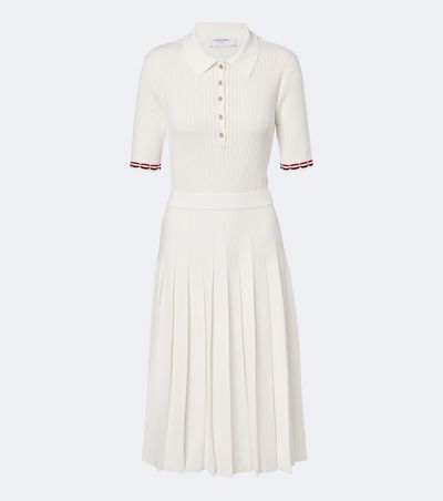 Thom Browne Thom Browne Ribbed-knit pointelle cotton polo dress