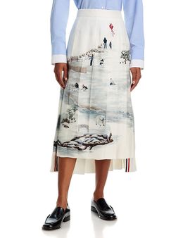 Thom Browne Thom Browne Silk Pleated Midi Skirt