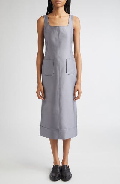 Thom Browne Thom Browne Square Neck Wool & Silk Midi Dress