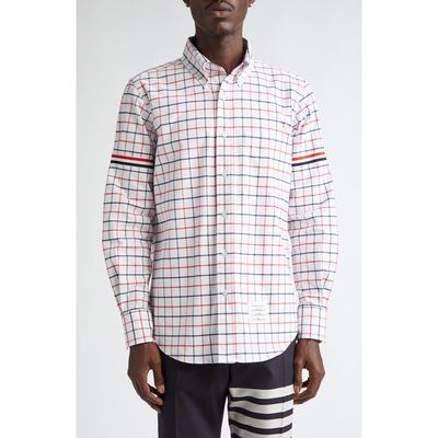 Thom Browne Thom Browne Straight Fit Check Cotton Flannel Button-Down Shirt