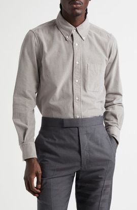 Thom Browne Thom Browne Straight Fit Cotton Corduroy Button-Down Shirt