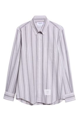Thom Browne Thom Browne Straight Fit Stripe Cotton Button-Down Shirt