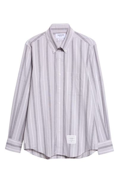 Thom Browne Thom Browne Straight Fit Stripe Cotton Button-Down Shirt
