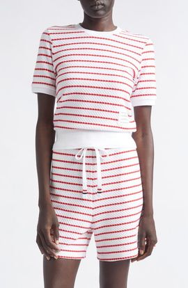 Thom Browne Thom Browne Stripe Cotton Honeycomb Jacquard T-Shirt