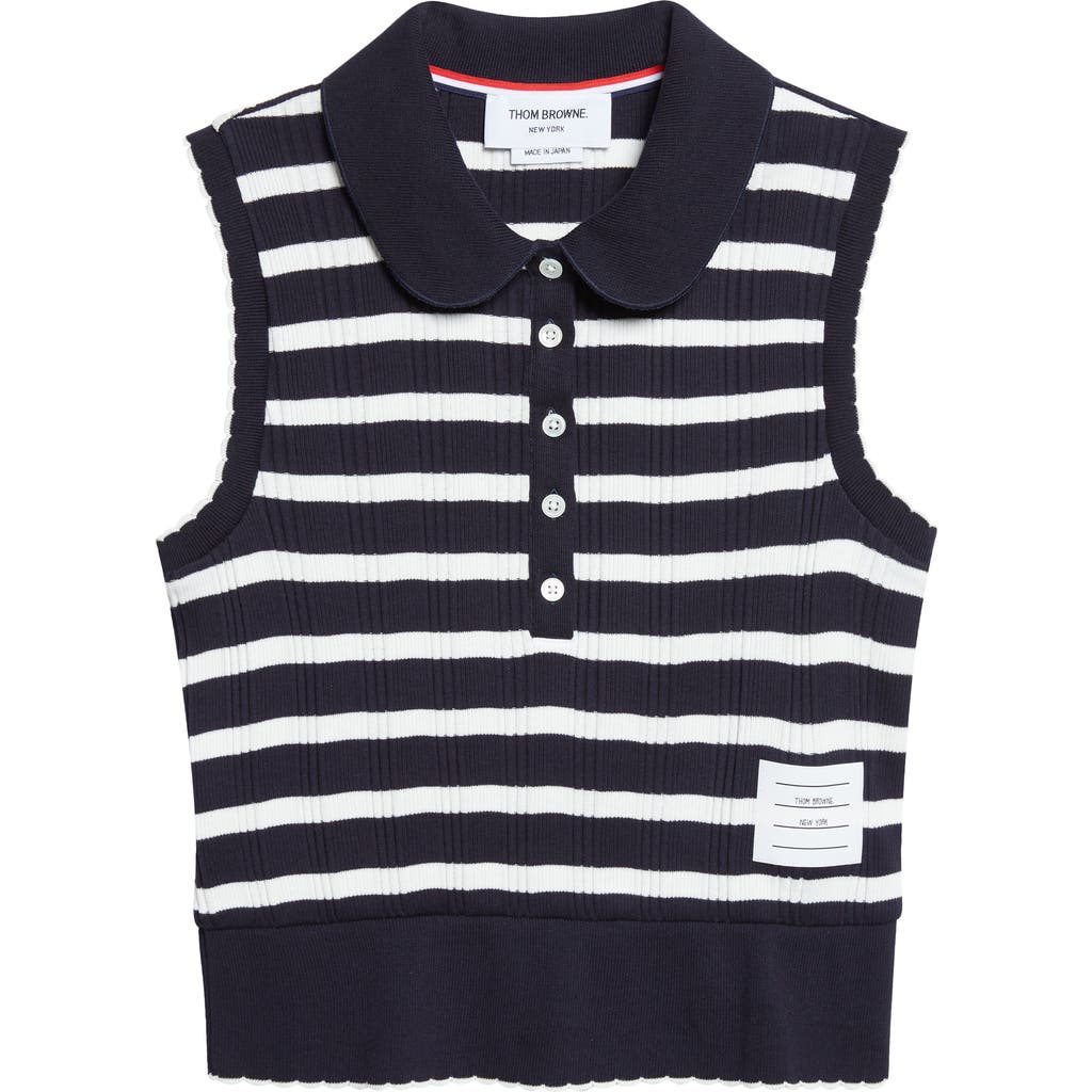 Thom Browne Thom Browne Stripe Scallop Edge Sleeveless Cotton Rib Polo