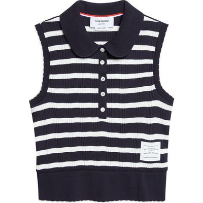 Thom Browne Thom Browne Stripe Scallop Edge Sleeveless Cotton Rib Polo