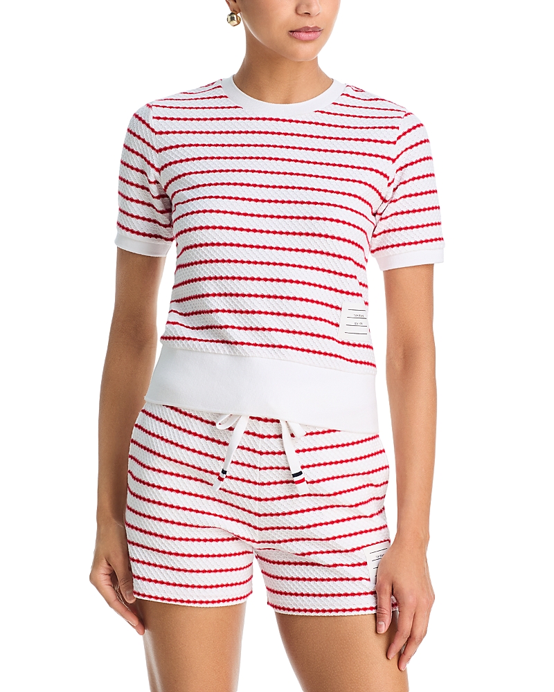 Thom Browne Thom Browne Striped Textured Honeycomb Short Sleeve Tee