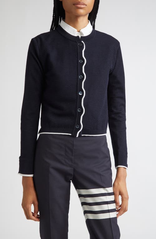 Thom Browne Thom Browne Textured Stitch Virgin Wool Crewneck Cardigan