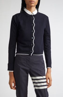 Thom Browne Thom Browne Textured Stitch Virgin Wool Crewneck Cardigan