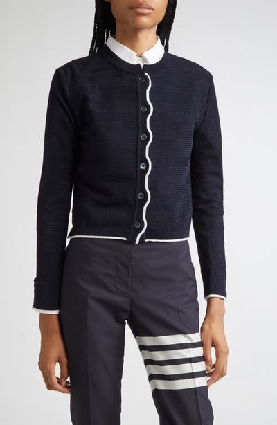 Thom Browne Thom Browne Textured Stitch Virgin Wool Crewneck Cardigan