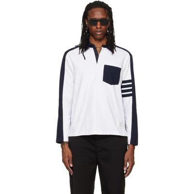 Thom Browne Thom Browne White & Navy Oversized Colorblock Rugby Polo