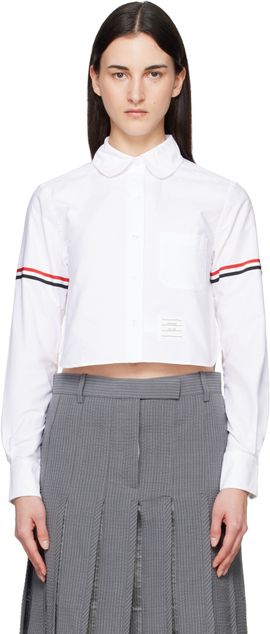 Thom Browne Thom Browne White Armband Cropped Oxford Shirt