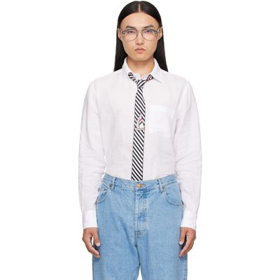 Thom Browne Thom Browne White Linen 4-Bar Shirt