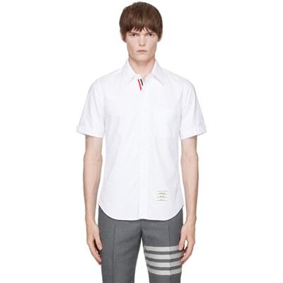 Thom Browne Thom Browne White Oxford Grosgrain Placket Short Sleeve Shirt