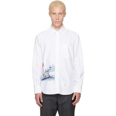 Thom Browne Thom Browne White Scenic Sailboat & Shark Oxford Shirt