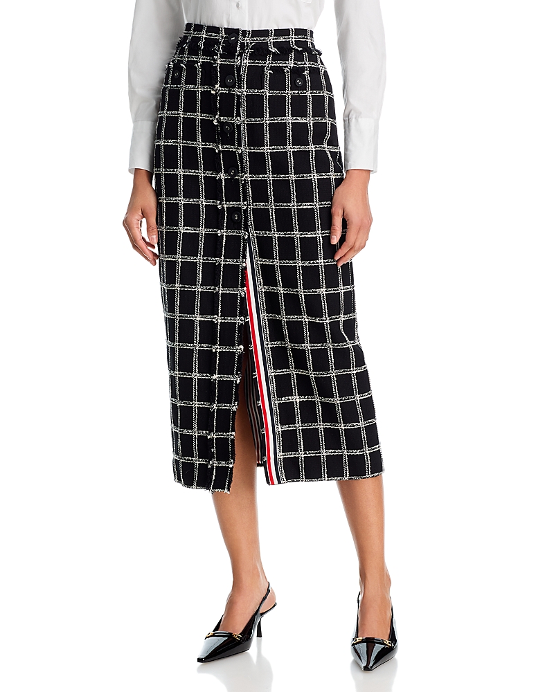Thom Browne Thom Browne Windowpane Houndstooth Tweed High Waisted Button Front Skirt