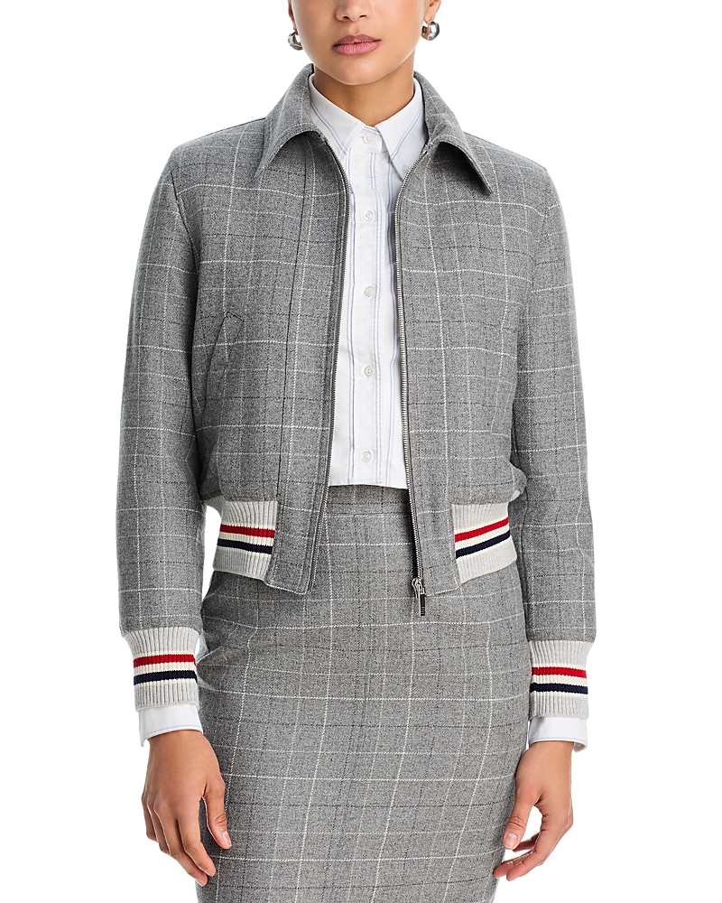 Thom Browne Thom Browne Windowpane Teviot Tweed Down Filled Cropped Flight Jacket