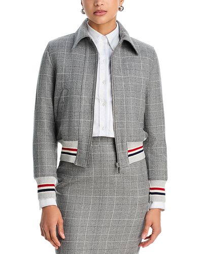 Thom Browne Thom Browne Windowpane Teviot Tweed Down Filled Cropped Flight Jacket