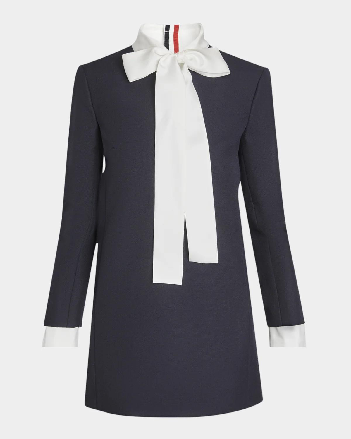 Thom Browne Tie-Neck Straight Shift Dress