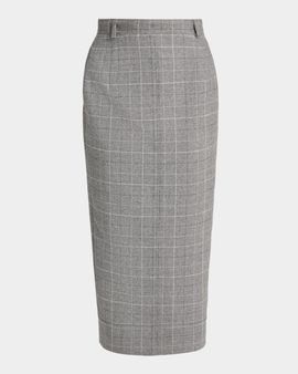 Thom Browne Windowpane Wool Tailored Midi Skirt