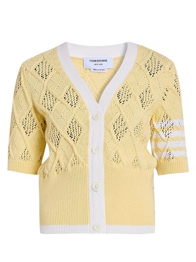 Thom Browne Women's Argyle Pointelle Knit Short-Sleeve Cardigan