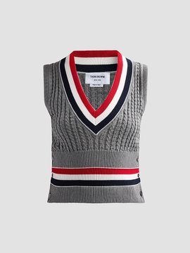 Thom Browne Women's Cricket RWB Stripe Cable Shrunken Vest