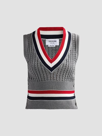 Thom Browne Women's Cricket RWB Stripe Cable Shrunken Vest